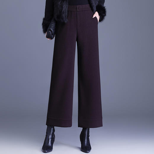 MYX毛呢阔腿九分裤加厚保暖休闲裤2025冬款松紧腰遮胯显瘦通勤直筒裤 商品图1