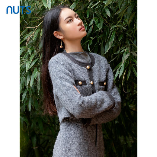 NUTS商场同款秋冬季灰色高级感小香风气质直筒短外套女4410401A1 商品图3