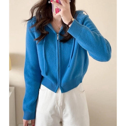 【克莱因蓝拉链连帽针织衫】自带滤镜显白 15%羊毛 软糯细腻 商品图2