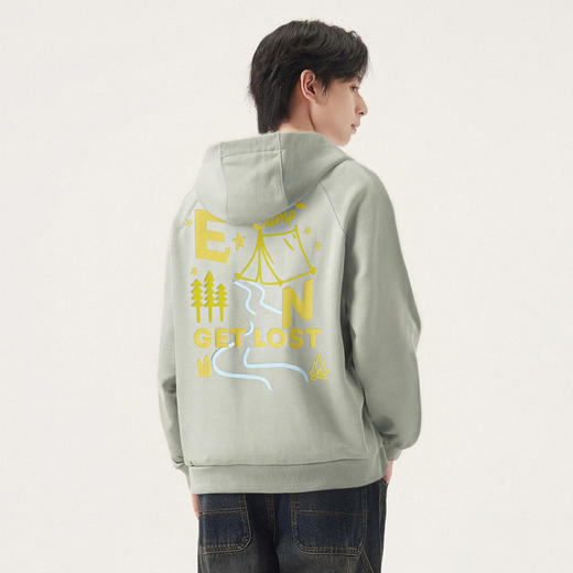 gxg.jeans男装 灰绿色趣味印花宽松时尚连帽卫衣套头衫男25冬热卖 商品图2