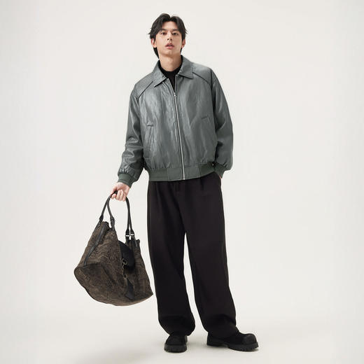 gxg.jeans男装 深绿色pu皮时尚宽松美式翻领夹克外套 25年冬 商品图3
