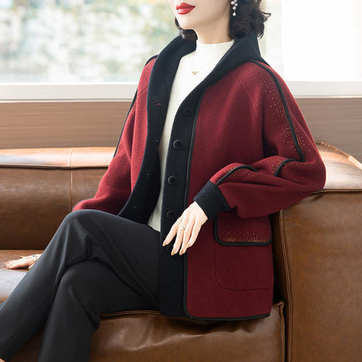 妈妈秋装针织外套洋气时尚2025新款50岁中老年女秋冬加厚呢子大衣 商品图0