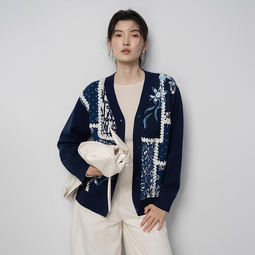 【林栖设计小店】绵羊毛混纺外套绣花新中式气质2025秋冬新款毛织开衫女T1954175 商品图2