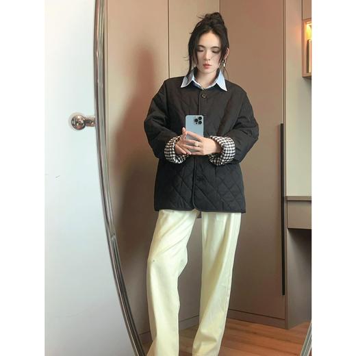 ERD&OS 轻便夹克棉服女V领复古菱型格纹两穿宽松外套 商品图2