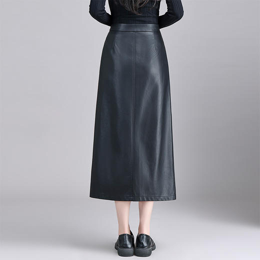 QYM 66925-Y半身裙PU皮开衩气质包臀裙中长款一步裙 商品图2