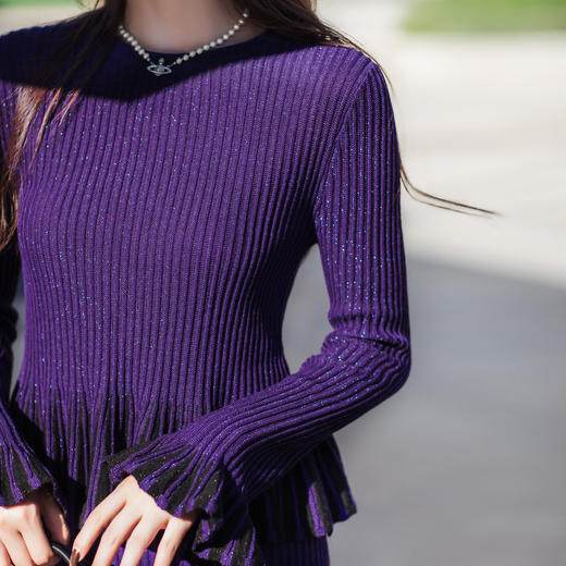 【林栖设计小店】【褶皱套装】【现货】毛织上衣显瘦金葱收腰2025秋冬新款毛衣女1954042+1954043 商品图7