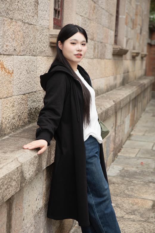 现货！今天发货！【100%纯棉 2穿外套】纯棉舒适卫衣外套，可当连衣裙、可当休闲长款外套。带帽、有口袋、加长防风袖！黑色显瘦百搭经典，推荐入手 商品图4