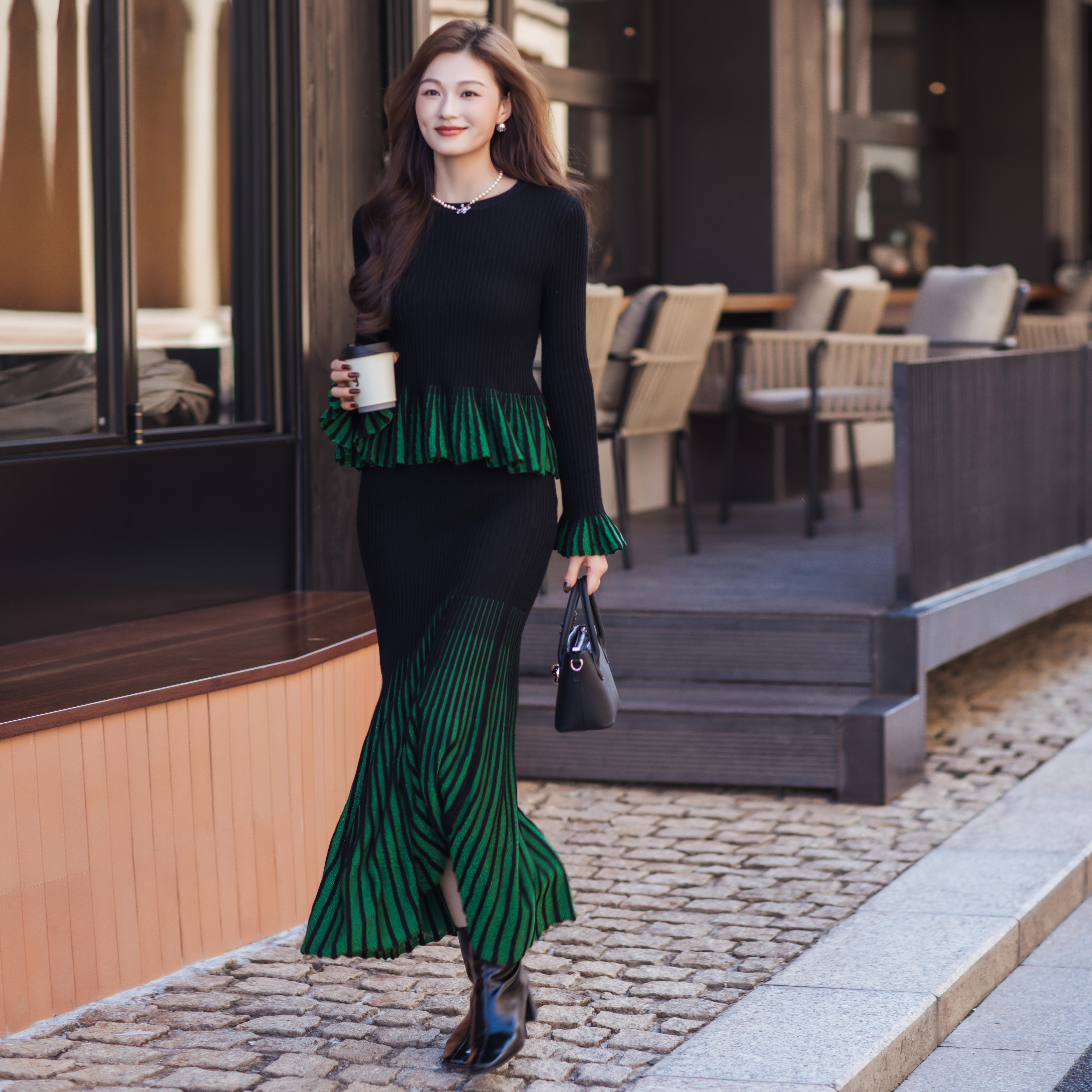 【林栖设计小店】【褶皱套装】【现货】毛织上衣显瘦金葱收腰2025秋冬新款毛衣女1954042+1954043