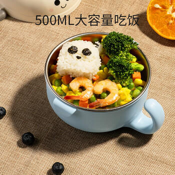 英氏（YEEHOO）宝宝辅食碗餐具不锈钢儿童碗外出叉勺杯牛奶杯婴儿碗套装 粉色 商品图3