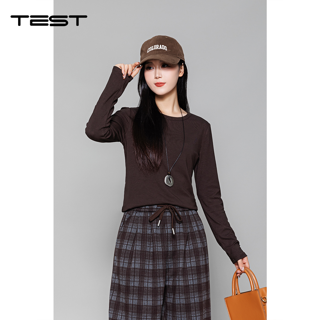 冬上新纯色长袖简约圆领显瘦百搭T恤1254067