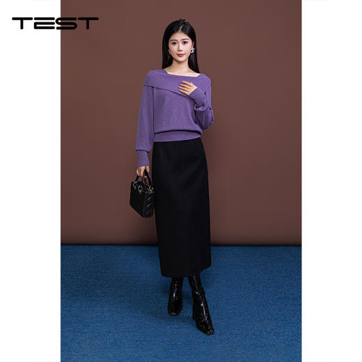 冬上新时尚出圈必备紫色斜肩毛衣解锁慵懒高级感毛衣1254076 商品图1