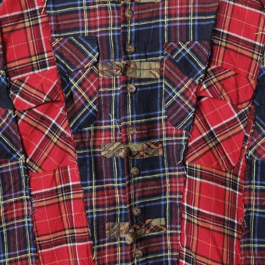 SDSA秋冬新款痞帅男装时尚撞色拼接格纹长袖衬衫一字扣设计百搭潮 商品图2