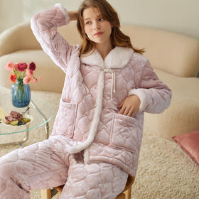 芬腾女士睡衣三层加厚夹棉袄珊瑚绒套装冬季抗静电女款加绒家居服