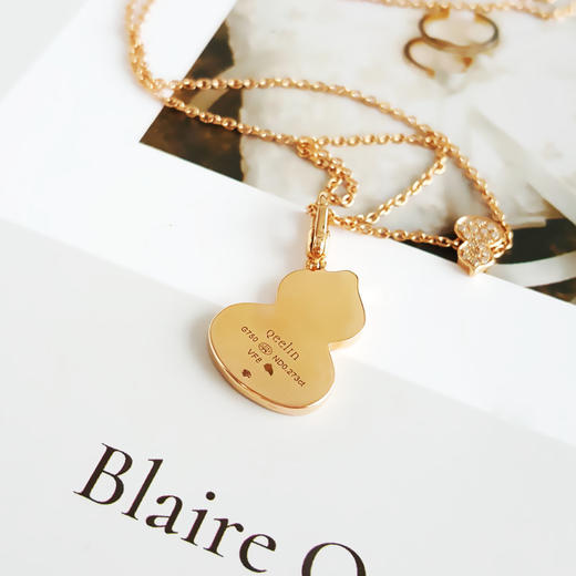 【天然正品】AU750玫瑰金镶钻时尚高定定制款葫芦（福禄平安）翡翠吊坠项链 链长：46CM（长度可调节）女士091025NJS50 商品图4