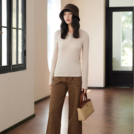 SPLELED 复古亨利领羊绒衫 兰精莫代尔纤维+黄金产区山羊绒混纺，黑科技自发热 蓬松软糯，保暖效果好 商品图1