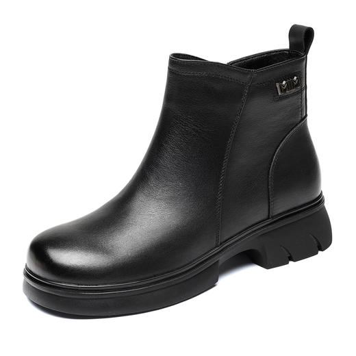 信诺时尚百搭妈妈鞋加绒保暖短靴切尔西靴真皮棉鞋女2025冬季新款5M317-15D 商品图3