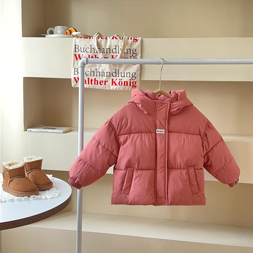 冬季韩版面包服儿童羽绒棉服男童女童加厚保暖连帽棉袄纯色外套 商品图5