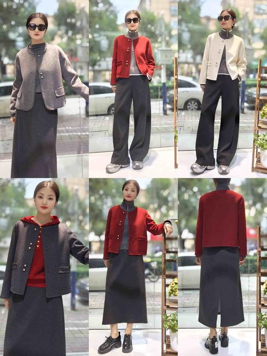 585818银扣暗扣包边短款大衣 商品图1