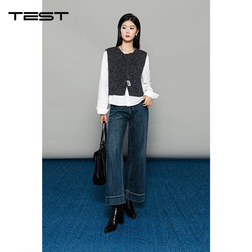 冬上新假两件设计感针织马甲拼接衬衣1254071 商品图1