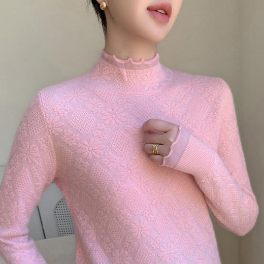 「高货qj」全新升级【铂金会员413/天猫559/差价146】(10104)洛诗琳气质半高领提花打底上衣2025秋冬宽松显瘦羊毛上衣 商品图2