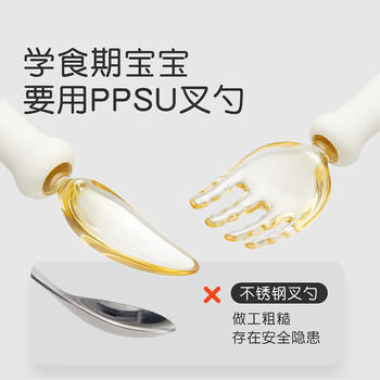 世喜婴儿餐盘分格带吸盘 宝宝训练弯弯辅食勺学吃饭叉子 儿童餐具套装 商品图0