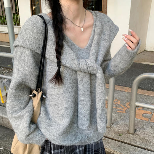 西遇宽松毛衣慵懒高级感女秋季新款韩版v领长袖针织上衣SS051695 商品图2