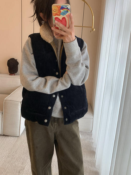 1021-1 亲戚工厂一手渠道 45R复古灯芯绒 翻领毛领 马甲 我穿L合身不宽裕 商品图14