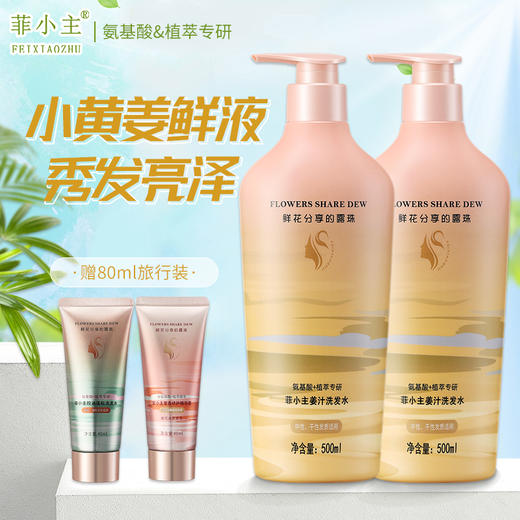 菲小主姜汁洗发水500ml*2瓶赠40ml洗发水*1+40ml护发素*1 商品图0