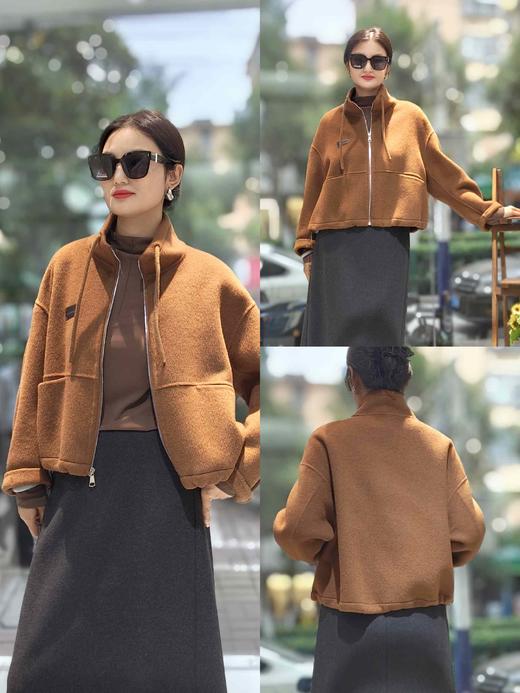 588282拉链抽绳羊绒短款大衣外套 商品图0