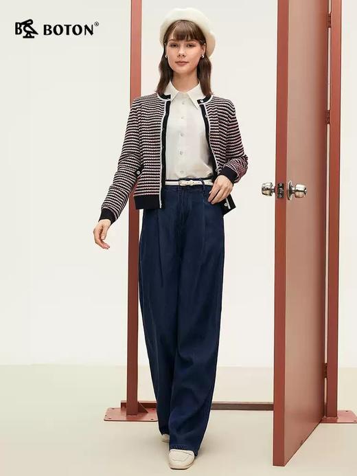 波顿女士春秋冬清甜减龄软糯保暖合身款撞色条纹毛衣开衫LU109324 商品图4