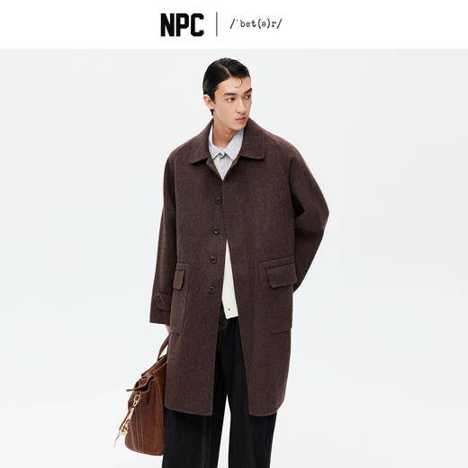 NPC潮牌100%绵羊毛翻盖口袋毛呢长裤大衣开衩廓形男挺括NP58WC33 商品图0