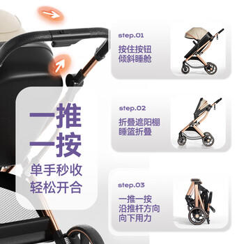 ANGI BABY婴儿推车可坐可躺婴儿车轻便折叠高景观遛娃神器双向避震手推车 商品图2