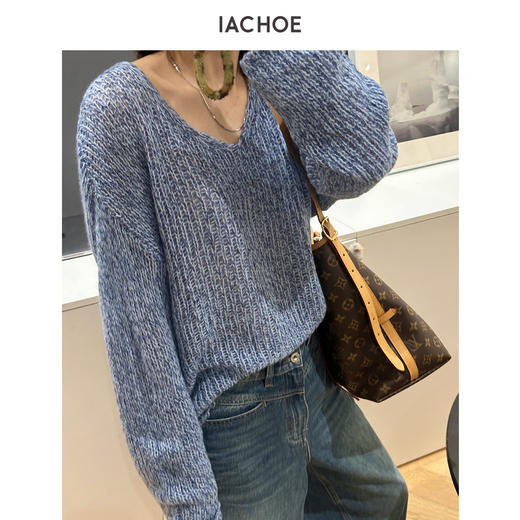 棉仓3671505011-花纱v领含羊绒慵懒毛衣 商品图2