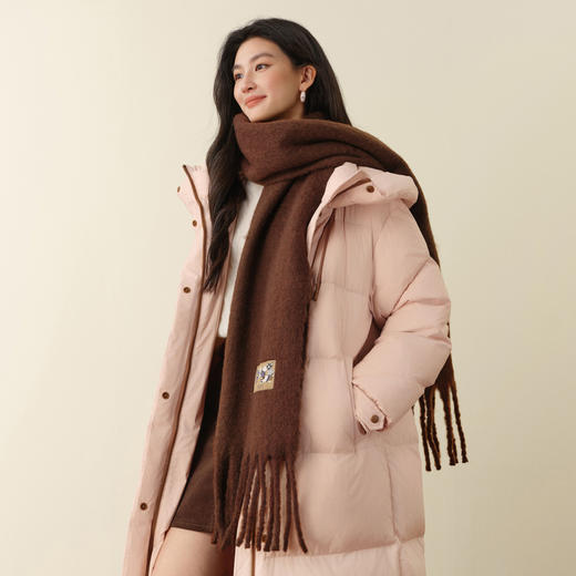 【严选】诗凡黎褐色氛围感双面围巾2025冬新款绵羊毛混纺保暖披肩百搭围脖7G93BW0121 商品图0