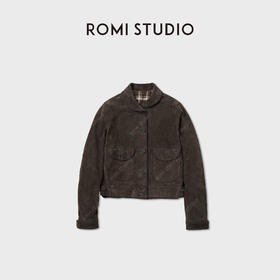 ROMISTUDIO进口羊皮革重擦色洗水复古翻领宽松皮夹克 RWCWWG5579