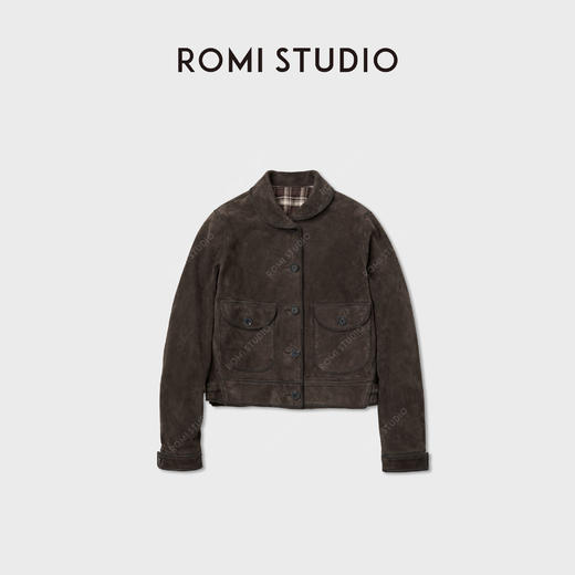 ROMISTUDIO进口羊皮革重擦色洗水复古翻领宽松皮夹克 RWCWWG5579 商品图0