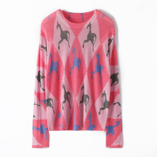 丁摩【120支水溶】精纺超细水溶羊毛水墨画圆领亲肤薄款针织打底衫AL2507 商品图1