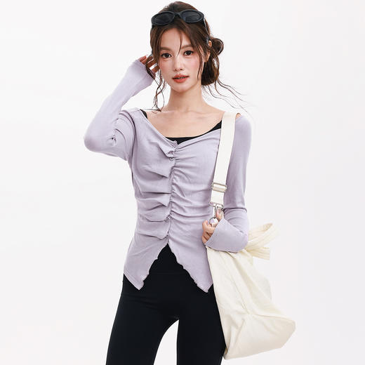 跃牌【禅语梵心】秋冬花边蓄热显瘦上衣女健身服跑步瑜伽长袖训练运动T恤CX5725 商品图4