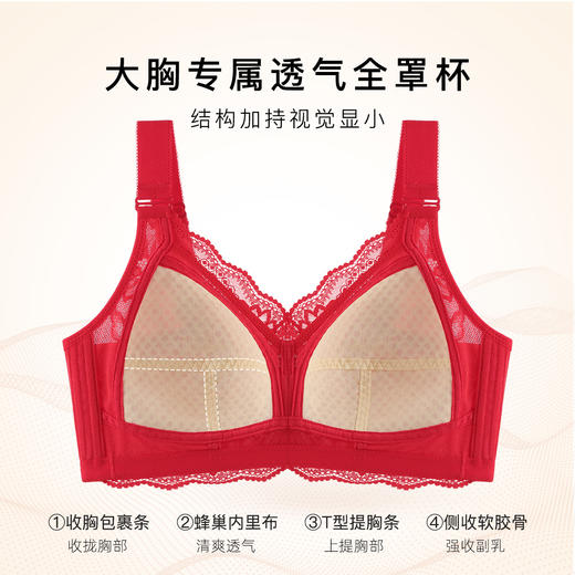 蛇年本命年新婚大红色内衣文胸套装性感蕾丝大胸显瘦显小收副乳子墨浮华套红 商品图4