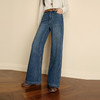 【严选】诗凡黎四面弹磨毛微喇阔腿牛仔裤2025冬新款高腰显瘦宽松直筒长裤7GA351221 商品缩略图3