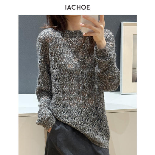 棉仓3671505005-含含马海毛镂空花纱毛衣 商品图0