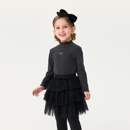 【科技发热】马克珍妮女童烫钻蝴蝶结花边领打底衫秋冬新款551201 商品图1