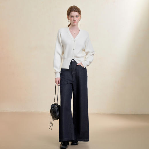 西遇法式气质V领针织开衫女秋季百搭收腰显瘦毛衣外套上衣V3251237 商品图1
