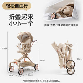 丸丫T6-2遛娃神器高景观婴儿推车可坐可躺轻便折叠可换向香槟金PLUS