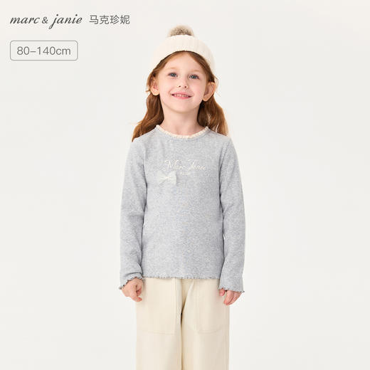 马克珍妮女童网纱蝴蝶结软弹花边T恤2025年秋装新款551211 商品图0