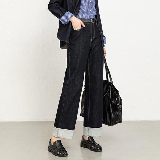 「高货rg」全新升级【铂金会员165/天猫219/差价54】(10432)洛诗琳新款植绒加厚牛仔裤2025秋冬高腰宽松阔腿直筒裤女 商品图1