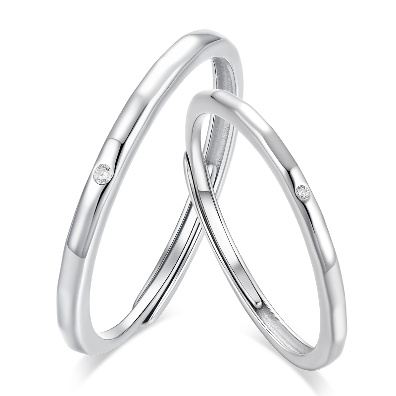 卡蒂罗KADER 素圈唯爱情侣对戒 925银极简风经典百搭大气开口可调节设计表白纪念日 闪耀吸睛甜蜜饰爱