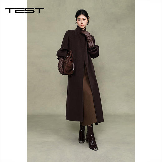 冬上新质感控必入深咖色双面呢长款大衣2254044 商品图1