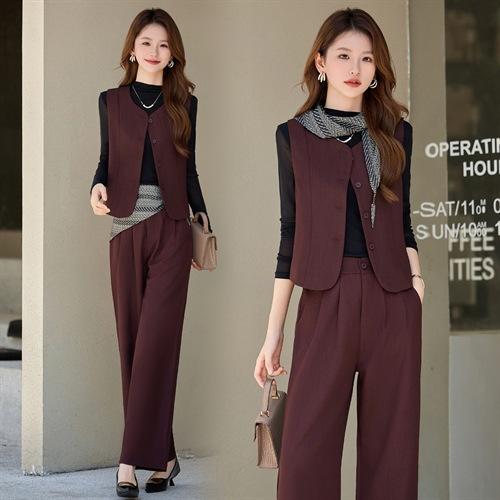 减龄百搭无袖马甲围巾上衣阔腿裤四件套HMQY8268 商品图2