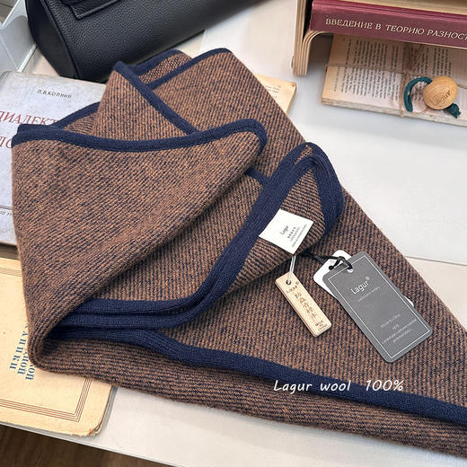 文艺书卷气！「麻纺棕」100%美丽诺羊毛三角加厚围巾披肩两用女冬 商品图1